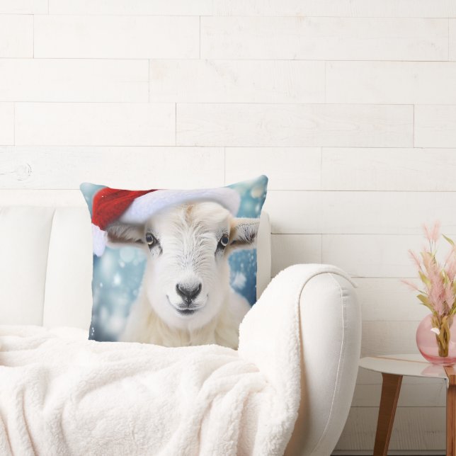 Schattige Schaap Dragen Rood Pet Kerst Kussen (Bank)