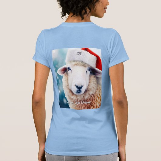 Schattige Schaap Dragen Santa Hat Christmas T-shirt (Achterkant)