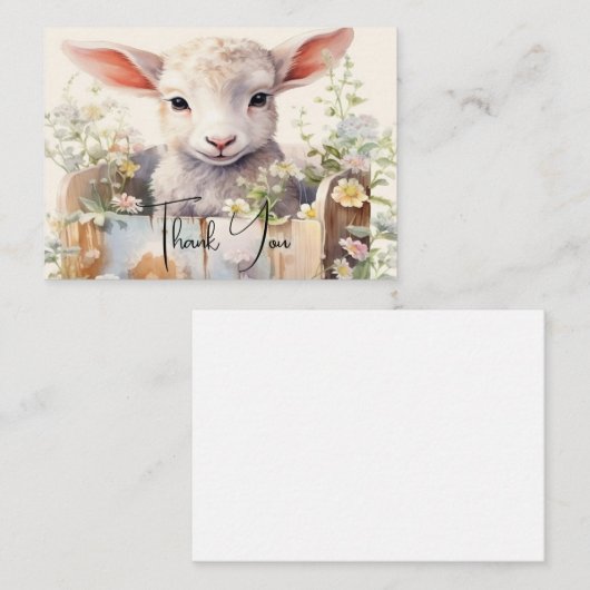 Schattige schaap genesteld in een doos dank u notitiekaartje (Voorkant / Achterkant)