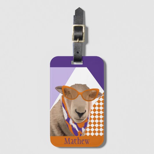 Schattige schaap met bril bagagelabel (Voorkant (verticaal))