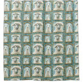 Schattige schaap met bril op blauw douchegordijn (Voorkant)