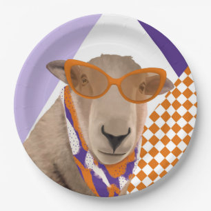 Schattige schaap met bril papieren bordje
