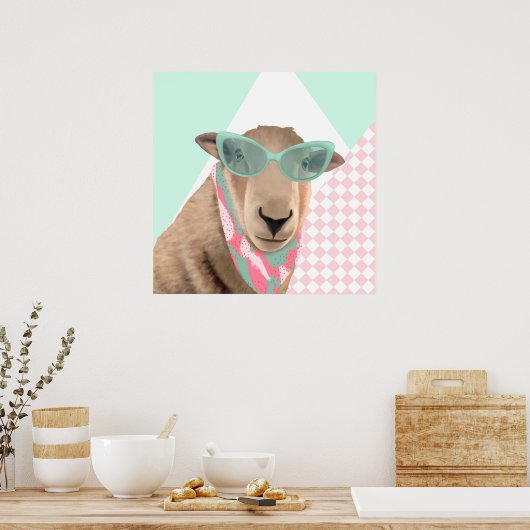 Schattige schaap met bril poster (Keuken)