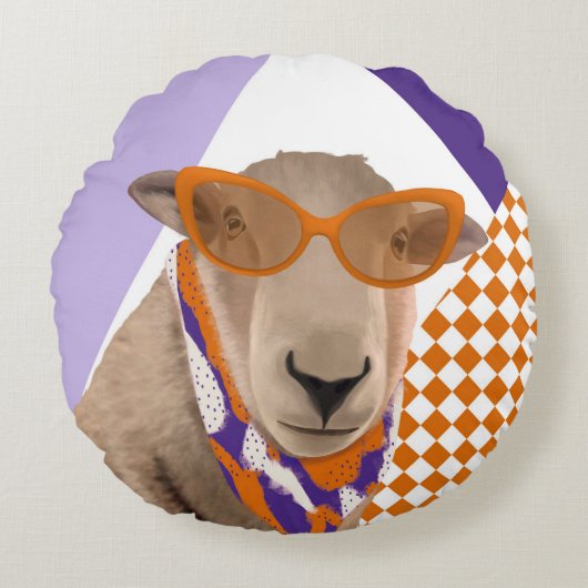 Schattige schaap met bril rond kussen (Voorkant)