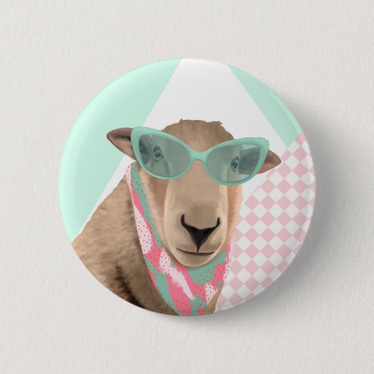 Schattige schaap met bril ronde button 5,7 cm (Voorkant)