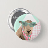 Schattige schaap met bril ronde button 5,7 cm (Voorkant /achterkant)
