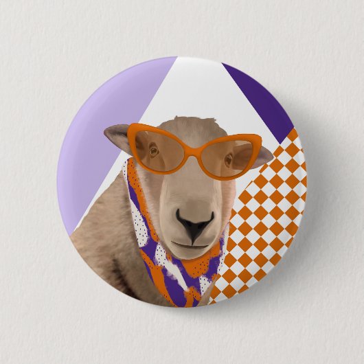 Schattige schaap met bril ronde button 5,7 cm (Voorkant)