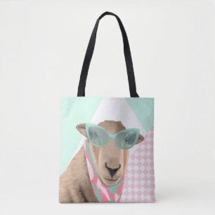 Schattige schaap met bril tote bag