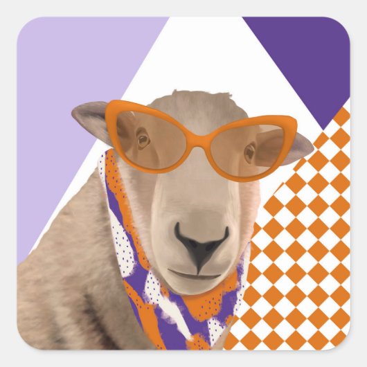 Schattige schaap met bril vierkante sticker (Voorkant)