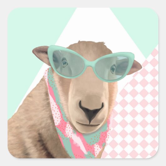 Schattige schaap met bril vierkante sticker (Voorkant)