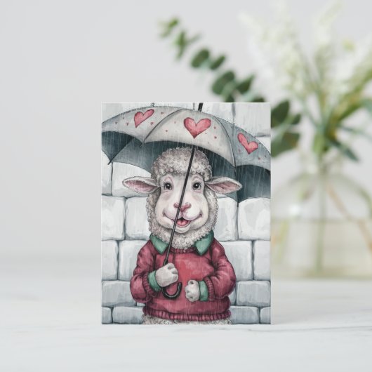Schattige schaap met paraplu briefkaart (Staand voorkant)