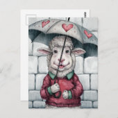 Schattige schaap met paraplu briefkaart (Voorkant / Achterkant)