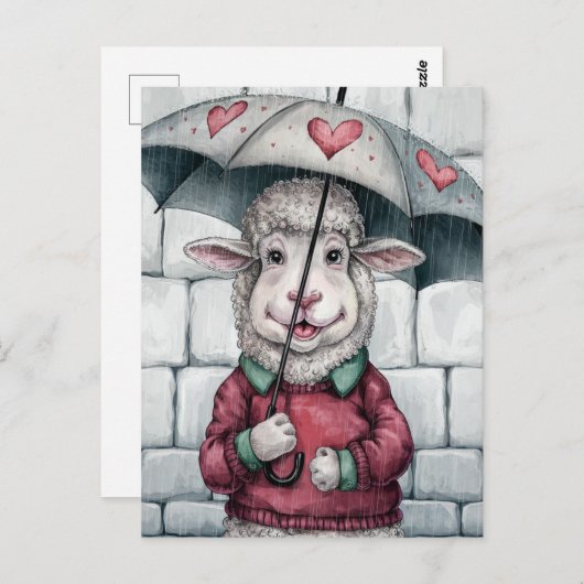 Schattige schaap met paraplu briefkaart (Voorkant / Achterkant)