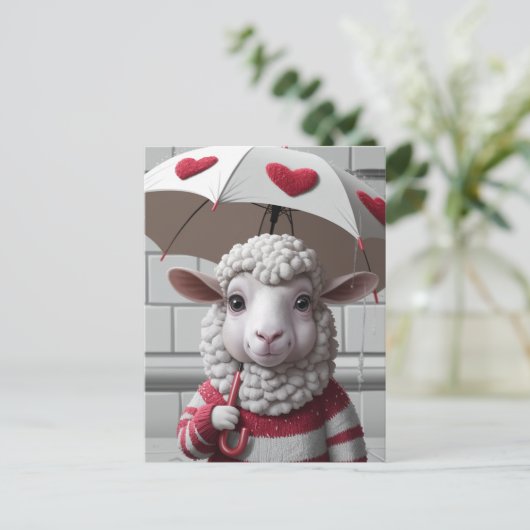 Schattige schaap met trui en paraplu briefkaart (Staand voorkant)