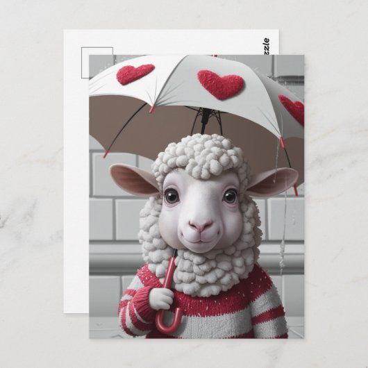 Schattige schaap met trui en paraplu briefkaart (Voorkant / Achterkant)
