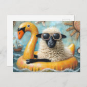 Schattige Schaap op Yellow Swan Floatie Briefkaart (Voorkant / Achterkant)