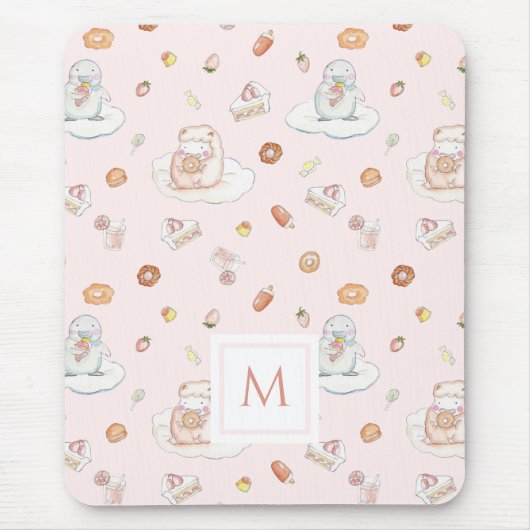 Schattige Schaap & Pinguïn Snoep Patroon Roze Mono Muismat (Voorkant)