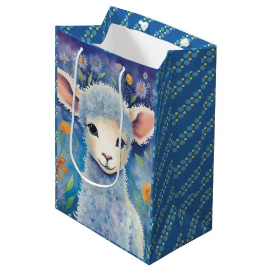Schattige Schaap voor kinderen in de lente Medium Cadeauzakje (Voorkant Gekanteld)