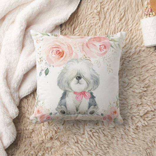 Schattige schaaphond Dog Blush Pink Floral Girl Kussen (Deken)