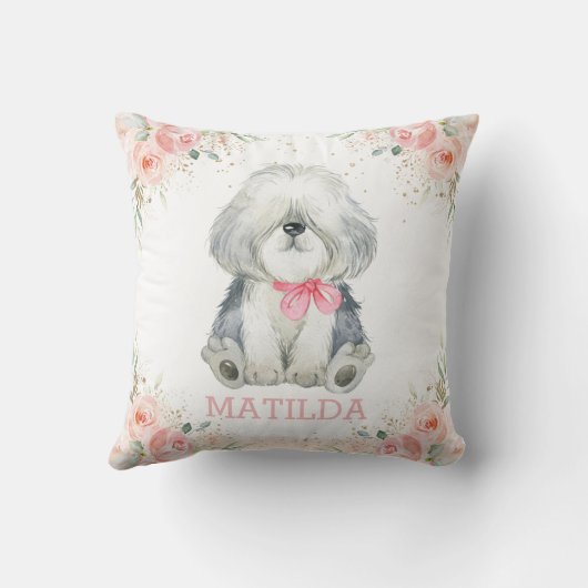 Schattige schaaphond Dog Blush Pink Floral Girl Kussen (Achterkant)