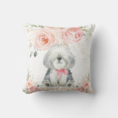 Schattige schaaphond Dog Blush Pink Floral Girl Kussen (Voorkant)