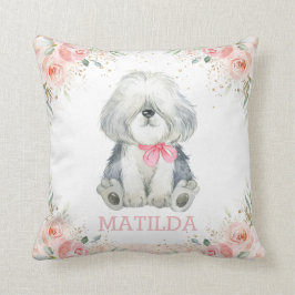 Schattige schaaphond Dog Blush Pink Floral Girl Kussen