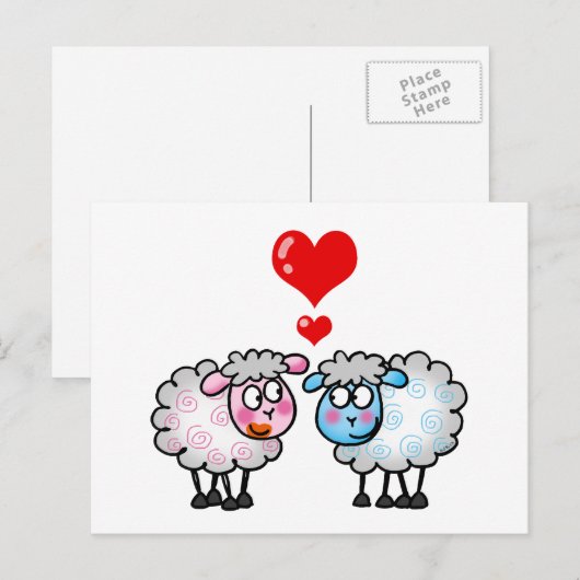 Schattige schaapskoppel met hart - Liefde Kaart (Voorkant / Achterkant)