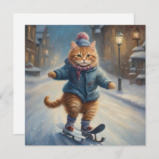Schattige Schaatsen Meowy Kerstmis Kat Lover Feestdagenkaart (Voorkant / Achterkant)