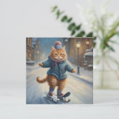Schattige Schaatsen Meowy Kerstmis Kat Lover Feestdagenkaart (Staand voorkant)