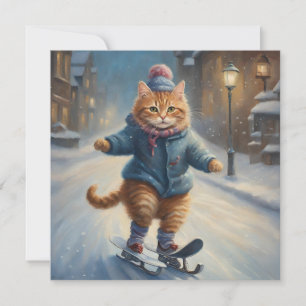 Schattige Schaatsen Meowy Kerstmis Kat Lover Feestdagenkaart
