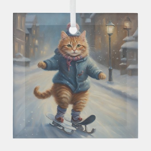 Schattige Schaatsen Meowy Kerstmis Kat Lover Glas Ornament (Voorkant)