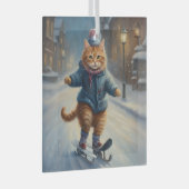 Schattige Schaatsen Meowy Kerstmis Kat Lover Glas Ornament (Voorkant Rechts)