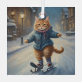Schattige Schaatsen Meowy Kerstmis Kat Lover Glas Ornament (Achterkant)