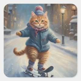 Schattige Schaatsen Meowy Kerstmis Kat Lover Vierkante Sticker