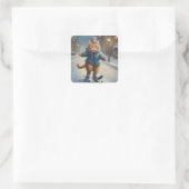 Schattige Schaatsen Meowy Kerstmis Kat Lover Vierkante Sticker (Tas)