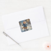 Schattige Schaatsen Meowy Kerstmis Kat Lover Vierkante Sticker (Envelop)