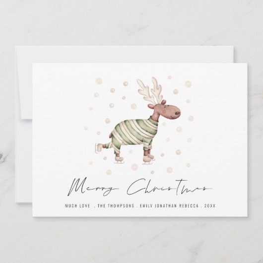 Schattige Schaatsen Rendier Vrolijk Kerstfeest Feestdagenkaart (Voorkant)