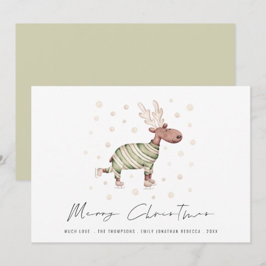 Schattige Schaatsen Rendier Vrolijk Kerstfeest Feestdagenkaart (Voorkant / Achterkant)