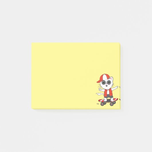 Schattige schaatsende kat op geel post-it® notes (Voorkant)
