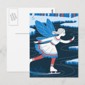Schattige schaatsfee ijzige wintervijver briefkaart (Voorkant / Achterkant)
