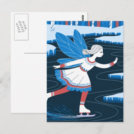 Schattige schaatsfee ijzige wintervijver briefkaart (Voorkant / Achterkant)