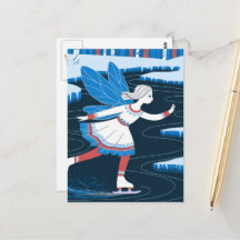 Schattige schaatsfee ijzige wintervijver