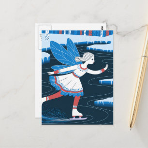 Schattige schaatsfee ijzige wintervijver briefkaart