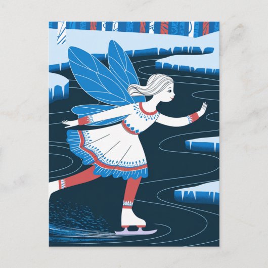 Schattige schaatsfee ijzige wintervijver briefkaart (Voorkant)