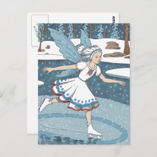 Schattige schaatsfee Snowy Winter Forest Briefkaart (Voorkant / Achterkant)