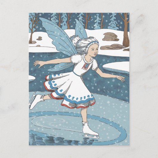 Schattige schaatsfee Snowy Winter Forest Briefkaart (Voorkant)