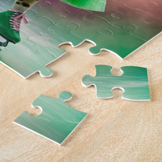 Schattige schaatskat in het groen legpuzzel (Zijkant)