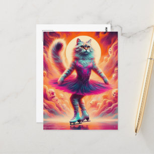 Schattige schaatskat in het roze briefkaart