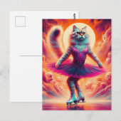 Schattige schaatskat in het roze briefkaart (Voorkant / Achterkant)