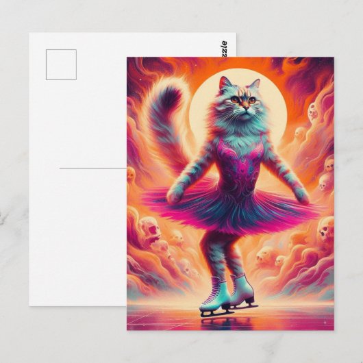 Schattige schaatskat in het roze briefkaart (Voorkant / Achterkant)